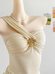 Soleia 女士优雅度假裹身开衩连衣裙，夏季 - 白色 - 查看 3