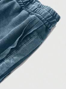 Manfinity EMRG Quần nỉ cotton dáng rộng thoải mái cho nam, phong cách đường phố, thiết kế tối giản, cạp chun, vải sờn, đa năng cho mặc hàng ngày, giải trí, thời trang, phong cách đường phố, thích hợp làm quà tặng ngày lễ - Màu xanh bụi bặm - Xem 4