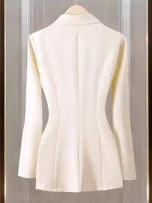 Lyxana Elegant Minimalist Double-Breasted Slim Fit Black Trim Detail Suit Jacket, Suitable For Daily Commute Fall Cloth For Women - Apricot - View 2