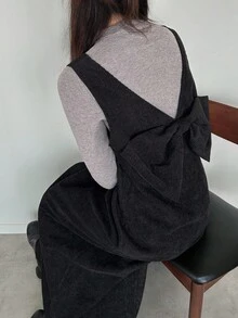 FRIFUL Đầm dài trơn màu đen cho nữ, Đầm mùa thu, Đầm thường ngày - màu đen - Xem 1