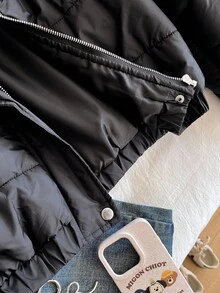 Tween Girls' Solid Color Hooded Zip-Up Padded Coat, Warm For Autumn/Winter Fall - Multicolor - View 5