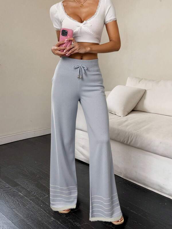 SHEIN Pantaloni a maglia a gamba dritta casual a righe, per autunno/inverno