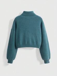 ROMWE Hippie Retro Boho Vacation Style Moon & Star Embroidery Blue-Green Pullover Sweater