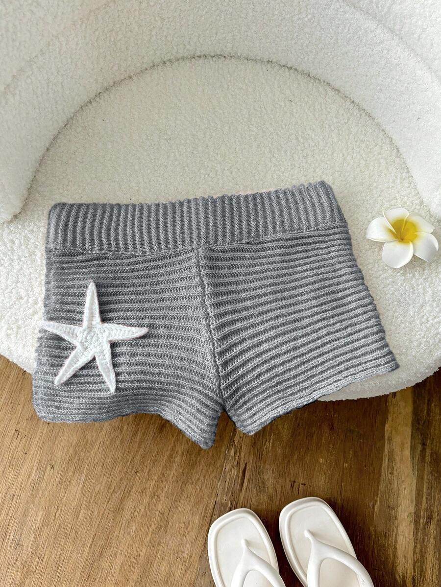 Elamini Starfish Textured Knit Pink Shorts - Grey - View 1