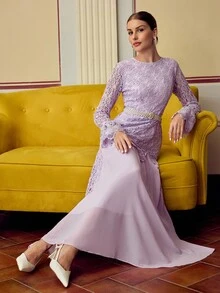 ZEYLAH Váy dài tay thanh lịch dành cho nữ - Màu tím - Xem 4