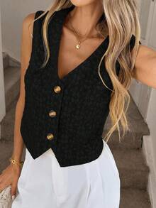 Easowa Áo ghi lê vải jacquard màu kem dành cho nữ - màu đen - Xem 2