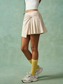 VARSIVA 休闲纯色扭褶运动裙短裤褶皱网球裙女士短裙网球裙高腰网球裙褶皱裙卡其裙