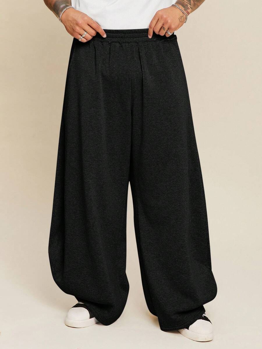 EASEVO Plus Size Men's Casual Loose Fit Gray Knit Long Jogger Pants - Black - View 1