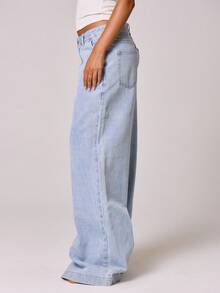 MUSERA Quần jeans denim dáng rộng, quá khổ, có đường chiết eo, phong cách vintage thập niên 90, dễ thương, thích hợp cho mùa xuân, hè, đi xem hòa nhạc, mùa đông thanh lịch. - Màu xanh nhạt - Xem 3