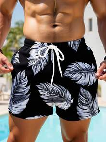 Manfinity Swimmode Men's Casual Beach Vacation Printed Drawstring Loose Beach Shorts