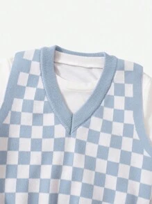 SHEIN 青少女格紋毛衣背心（不含t恤） - 藍白色 - 查看 4