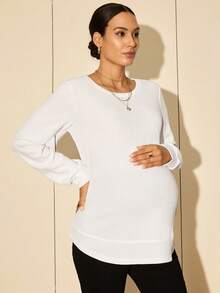 MaterniWear Casual, Homewear, Party, Maternity Loose Fit Long Sleeve Top, Spring/Autumn  Women's Sweatshirts  White Top - White - View 5