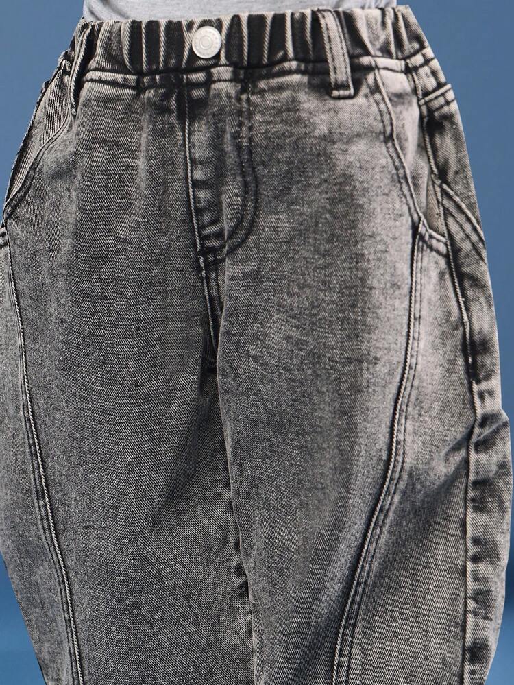 Jeansy Barrel Leg Acid Wash z szerokimi kieszeniami