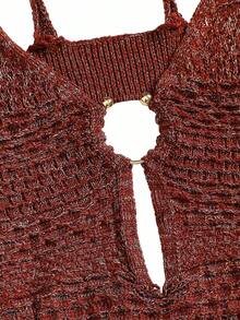 Glamance Women's Fashion Casual Spaghetti Strap Fitted Sweater Dress Maroon Dress Midi Dress Cut Out Dress Textured Dress Knit Dress Party Dress Stylish Clothing Collection New Year Outfits - Coffee Brown - View 4