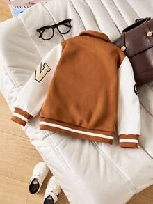 SHEIN 1 Áo khoác thường ngày in chữ phong cách đại học cho bé trai, thích hợp cho việc đi làm hàng ngày và đi học vào mùa thu đông - Nhiều màu - Xem 2