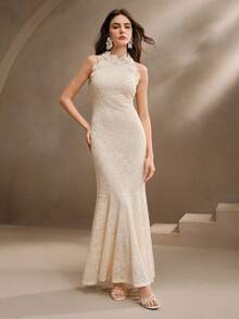 Anewsta Pleated Texture Women Long Dress, Spring/Summer Outfits - Apricot - View 6