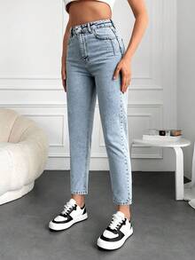 ZIRRA 女式休闲日常水洗斜口袋紧身牛仔裤 - 淺色水洗藍 - 查看 3