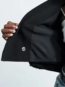Maija 2026 Spring/Summer Women's Solid Color Lapel NeckLong Sleeve Double-Breasted Casual Blazer Jacket, Autumn - Black - View 8
