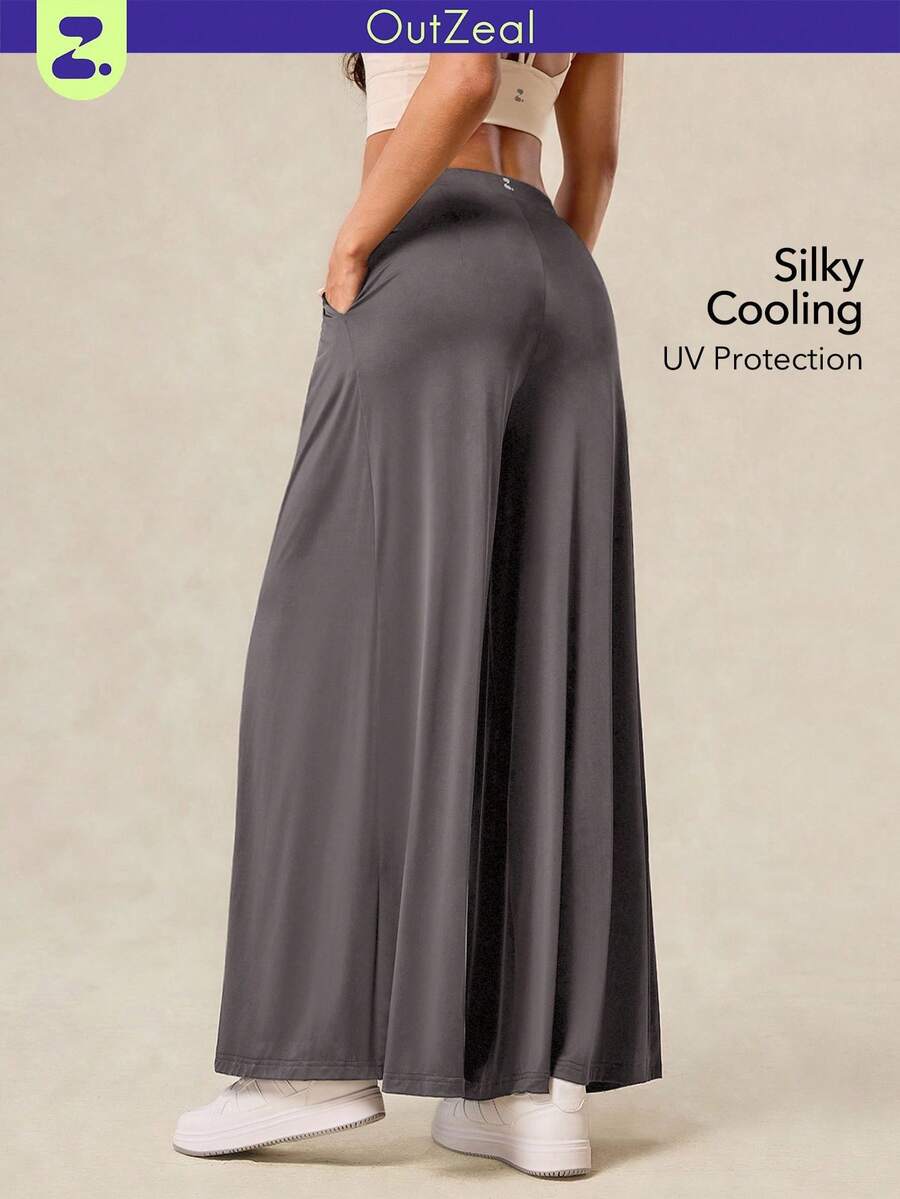 OutZeal 女士防紫外线凉爽触感丝滑柔软口袋阔腿运动裤日常休闲工作室秋季 - 淺灰紫 - 查看 1