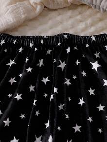 Genkimix Kids Girls Pajamas, Elegant Casual Home Wear, Long Sleeve Top & Pants Set, Cloud & Smile Embroidery, Starry Sky Pattern, Fleece Fabric, Suitable For Tween Girlsin Autumn/Winter Black Pj Set Fall - Black - View 8