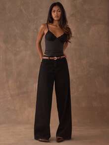 SHEIN BAE Women's Black Casual Simple Lace Camisole, Simple And Casual, Fall Women Clothes,Autumn And Winter ,Inner Wear, Back To School,Going Out Outfits,Black Tops