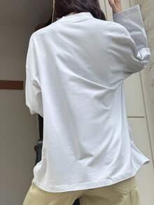 DAZY 女士宽松商务休闲基本款纯色长袖T恤，秋冬 - 白色 - 查看 5