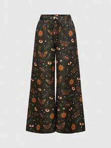 ROMWE Hippie 满版印花打结休闲度假月亮与星星阔腿裤 - 彩色 - 查看 1