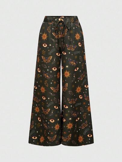 Hippie Allover-Muster geknotete lässige Urlaubs-Mond & Stern Weite Hose