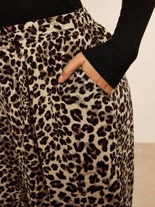 Freevana Plus Size Women Leopard Print Pleated Wide Leg Loose Casual Pants Fall Clothes Winter Clothes Ruffle Chic Casual Work Pants Wide Leg - Multicolor - View 8