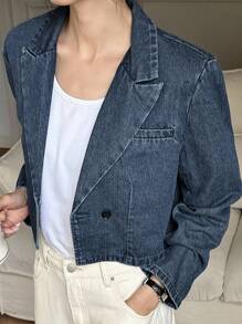 DAZY Women's Turndown Collar Long Sleeve Short Casual Denim Jacket And Coat