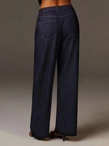 Athîral Women's Casual Commuter Low-Waist Straight-Leg Jeans - Navy Blue - View 2