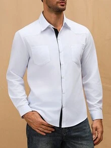 Manfinity Nomadique 男士休闲通勤拼色长袖衬衫