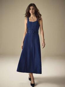 Selenza Women's Casual Sleeveless Denim Dress, Suitable For Commuting In Summer - Blue - View 3