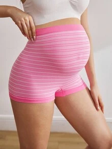 BloomMama Pink Striped Seamless High Elastic Belly Support Maternity Underwear - Multicolor - View 1