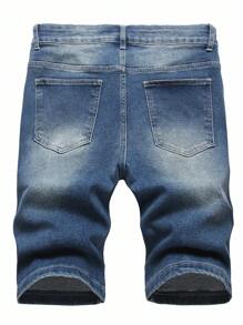 Manfinity Homme Men's Casual Pocket Cuffed Denim Shorts, Versatile Going Out Hang Out Commute Vacation Urban