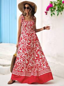 Vivid Eden Vestido largo casual de mujer con cordones y estampado - Rojo - View 3