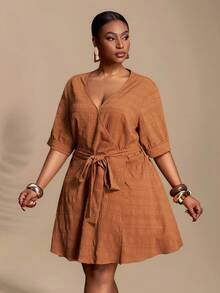 Slaydiva Women's Plus Size Brown Summer Smart Casual Everyday Dresses,Autumn Winter New Arrivals Fall Clothes For Halloween Birthday Business Casual Woman - Brown - View 5