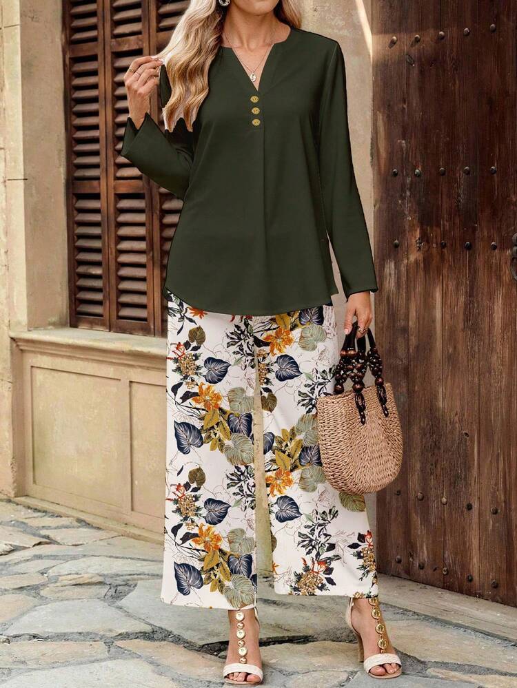 2 Pieces Women's Casual Maple Leaf Autumn Flower Holiday Casual Floral Pattern Autumn And Winter Two Piece Set,