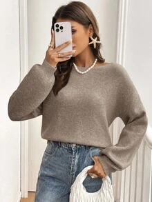 Serisse Casual Bow Decor Lantern Sleeve Sweater, Autumn/Winter,Cozy Fall And Winter Clothes For Women,Fall,Fall Clothes For Women Brown Spring - Khaki - View 2