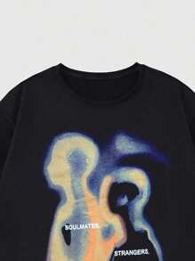 ROMWE Street Life Retro Streetwear Silhouette & Thermal Imaging Print Short Sleeve T-Shirt, Summer