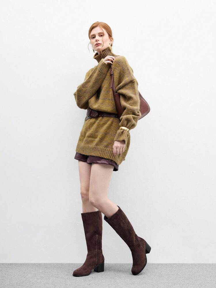 CUCCOO BIZCHIC Women's New Fashion Commuter Casual Lace-Up Buckle Thick Heel British Rider Motorcycle Mid-Calf Boots