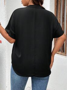 Flouryn Áo sơ mi Plus Size Trọn gói màu trơn Giải trí - màu đen - Xem 2