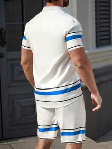 Manfinity Homme Men's Summer Striped Short Sleeve Single-Breasted Casual Shirt