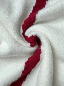 Elenzga Women's Contrast Red Trim Knit Sweater With Belt, Versatile And Fashionable