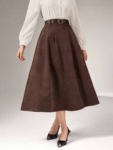 Heiryn 女士秋季通勤褶皱A字裙 - 鏽棕色 - 查看 5