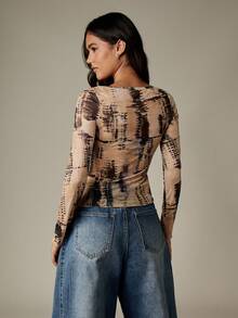 MISSGUIDED Long Sleeve Tie Dye Mesh Top Y2K Aesthetic See Through Crop Top Fall Winter Fashion Club Party Wear Sheer Layer - Multicolor - View 2