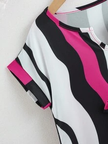 SHEIN Young Girl Colourblock Notched Neckline Belted Dress - Multicolor - View 7