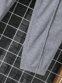 SHEIN 2pcs/Set Teens Boys Loose Casual Textured Fabric Hoodie And Sweatpants Tracksuit, Suitable For Autumn/Winter Casual, Sports, School, Gathering Fall - Grey - View 5