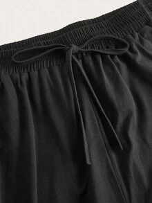 SHEIN EZwear Quần ống rộng cạp chun rút eo cỡ lớn dành cho nữ, màu đen - màu đen - Xem 8