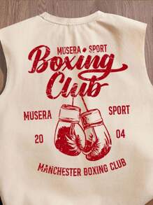 Manfinity Joysei 时尚街头拳击标语休闲印花男士标准尺码卡其色上衣和黑色短裤套装 - 彩色 - 查看 2